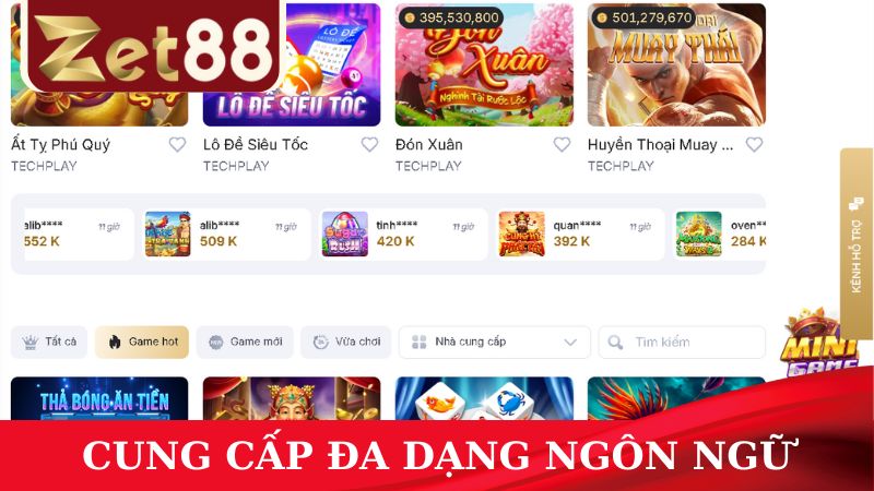 ZET88 đa dạng ngôn ngữ